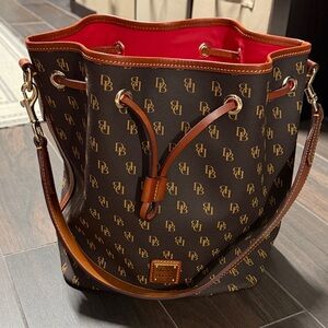 Dooney & Bourke Monogram Bucket Bag in Brown Gretta Drawstring
